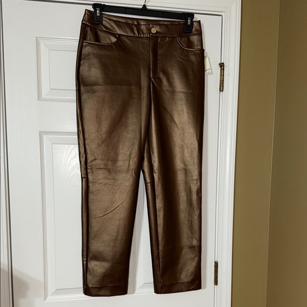 NWT Shiny Brown Faux Leather Trousers 8